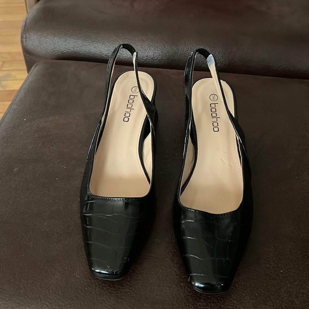 Brand, new black, croc  block heel Slingback